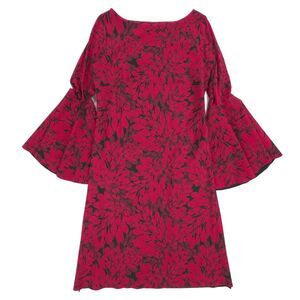 NEW Chiara Boni La Petite Robe Natalia Bell Sleeve Dress Red Floral Romantic 10